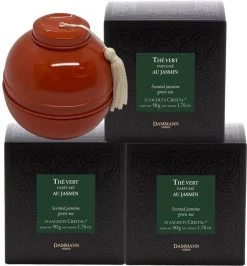 Dammann 3 X D3794 - Thé Vert Jasmin - 2 + 1 Gratis - Groene Jasmijn Thee 75 Cristal Zakjes - Melange Van Groene Thee - Premium Thee + Theeblik