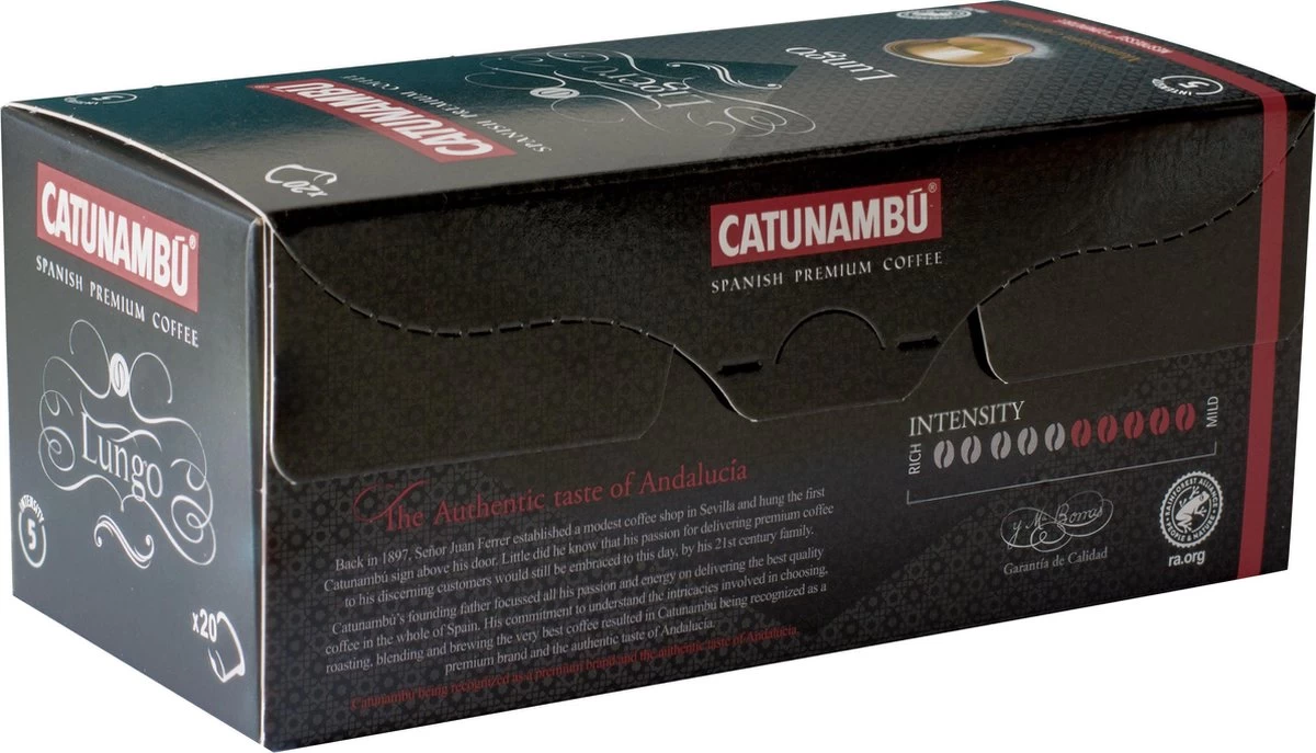Catunambú Koffie Cups Geschikt Voor Nespresso® - Lungo Ligero 5 X 20 Cups - Nespresso Cups - Koffie Capsules 3 Catunambú Koffie Cups Geschikt Voor Nespresso® - Lungo Ligero 5 X 20 Cups - Nespresso Cups - Koffie Capsules - Afbeelding 3