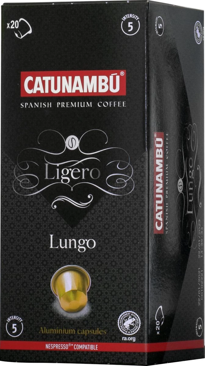 Catunambú Koffie Cups Geschikt Voor Nespresso® - Lungo Ligero 5 X 20 Cups - Nespresso Cups - Koffie Capsules 1 Catunambú Koffie Cups Geschikt Voor Nespresso® - Lungo Ligero 5 X 20 Cups - Nespresso Cups - Koffie Capsules