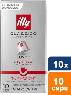 Illy Lungo Classico Koffiecups - Intensiteit 5/9 - 10 X 10 Capsules -Levensmiddelen Dranken Winkel 904x1200